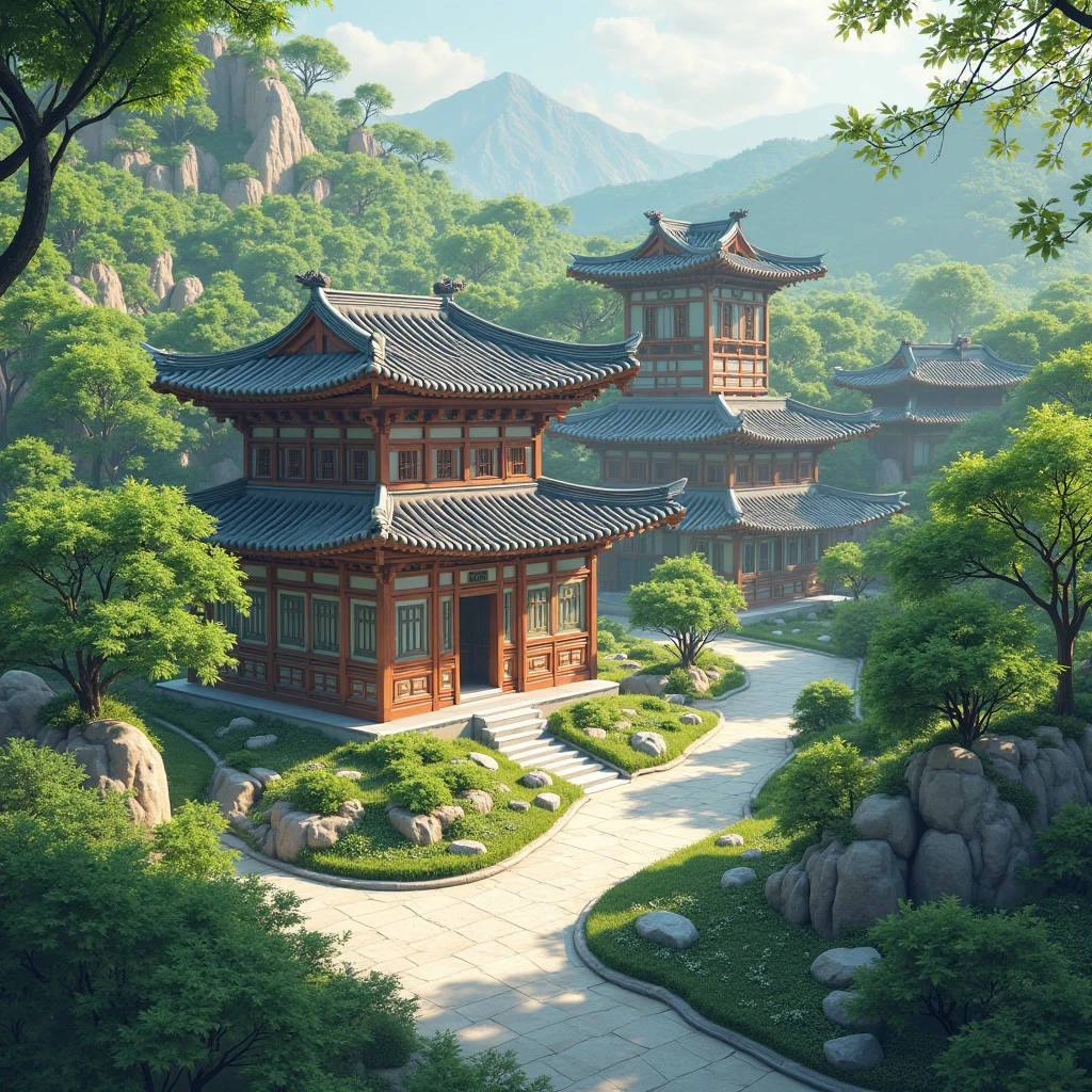 Korean architecture is surrounded by green colors
