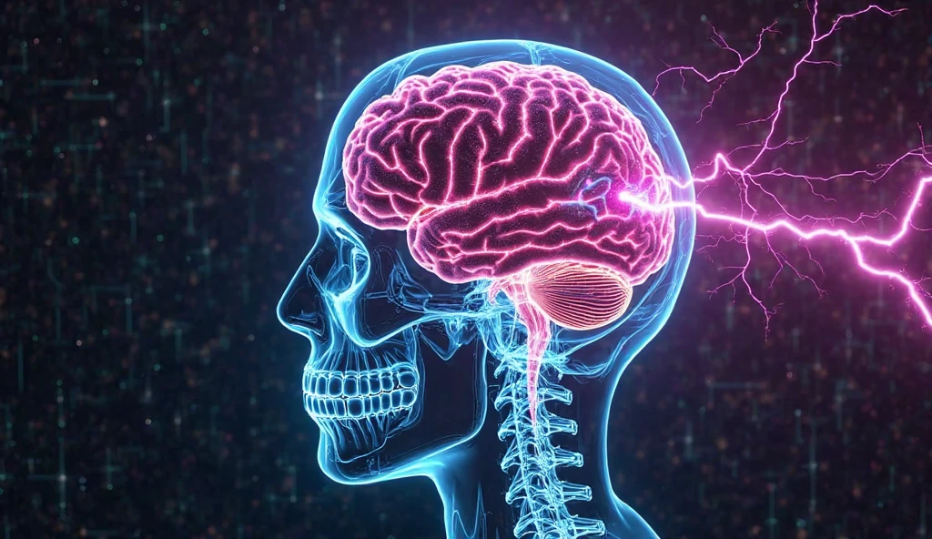An innovative image of a transparent brain as if it were made of lightning with a background that looks like a city with shadows of several people looking at it and that is inspired by something like Growth Mindset