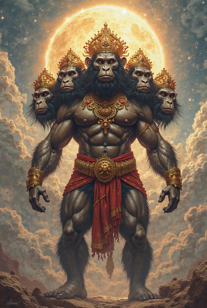 ((best quality)), ((masterpiece)), (detailed), perfect face panchmukhi hanuman picture 