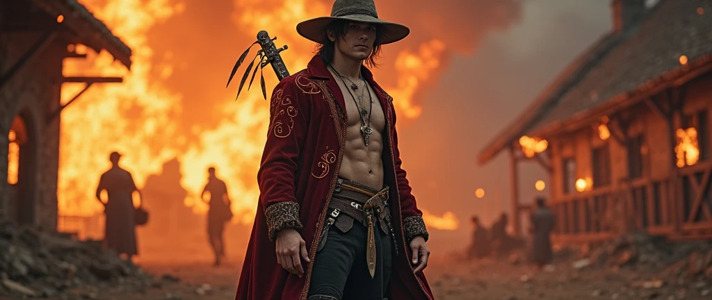 A bandit hat with two machetes around it without the man 