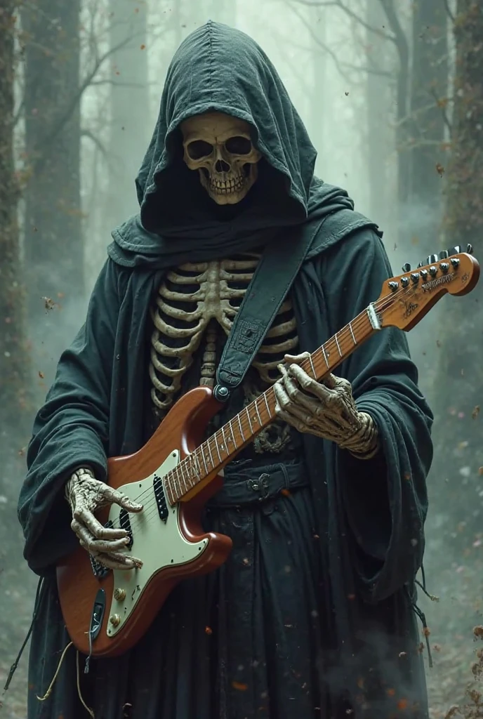 Draw a picture of death playing guitar