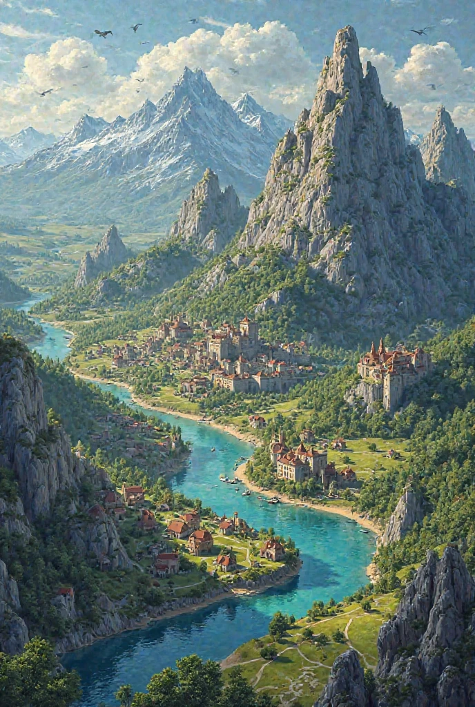 A random planet map on filled with plenty of towns, rivers, lakes, forests, everything