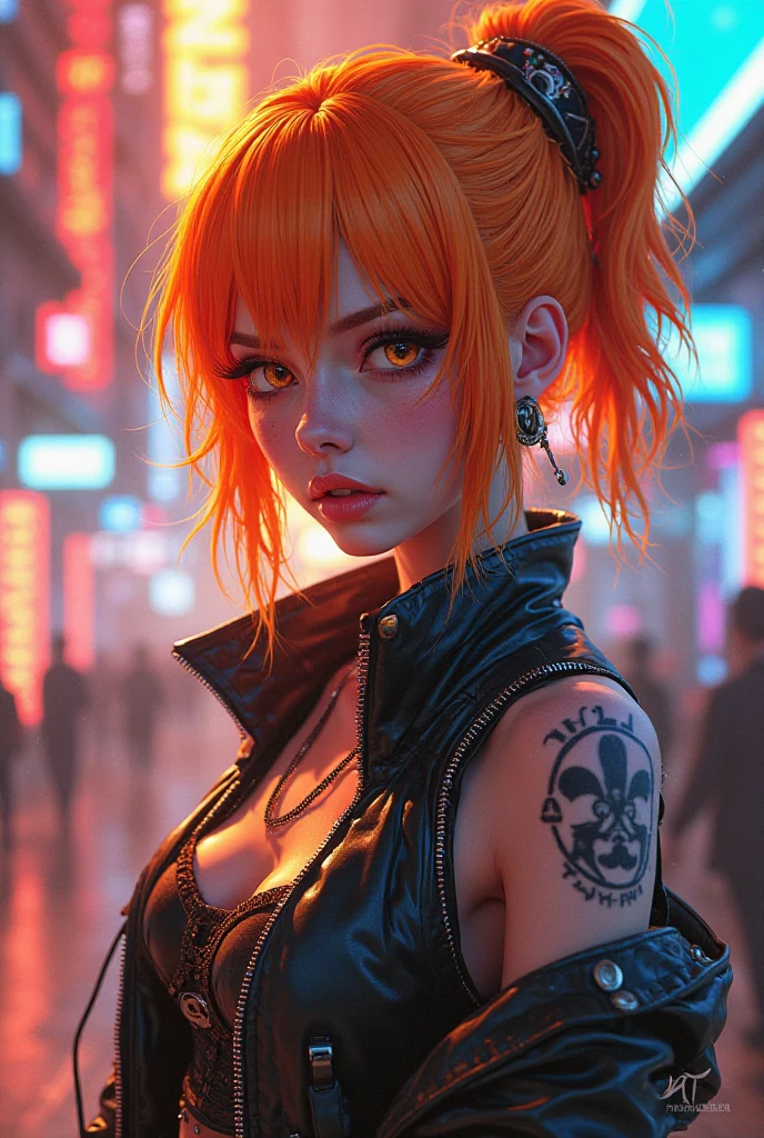 Phonk anime girl color orange néon 