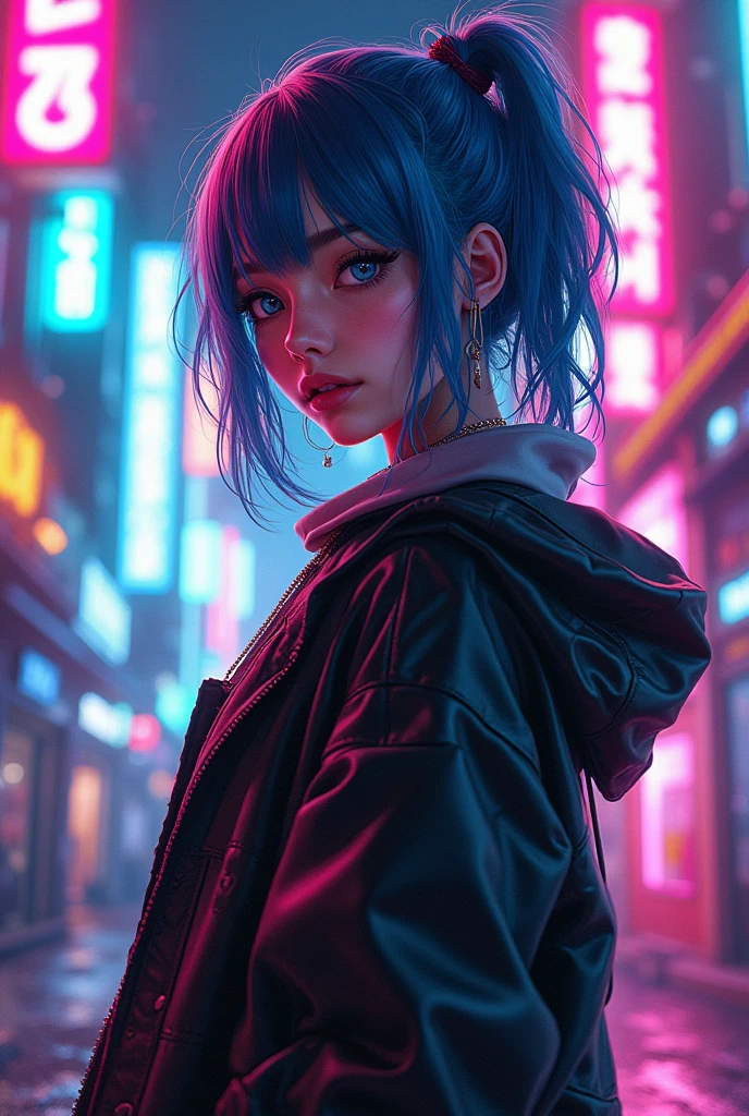 Anime manga girl phonk orange neon 