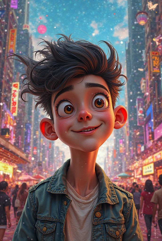 A semi-realistic character for a person named Weezer who loves entertainment events around the world and information