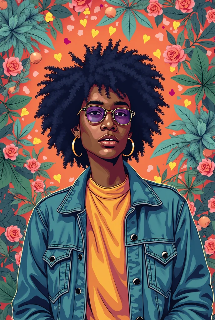 "Full body, water colors, ink drawing, beautiful cyberpunk Sudanese woman, wearing smart digital sunglasses, clean defined delicate features, stylish bohemian top and long skirt, colorful floral background, in the style of Al