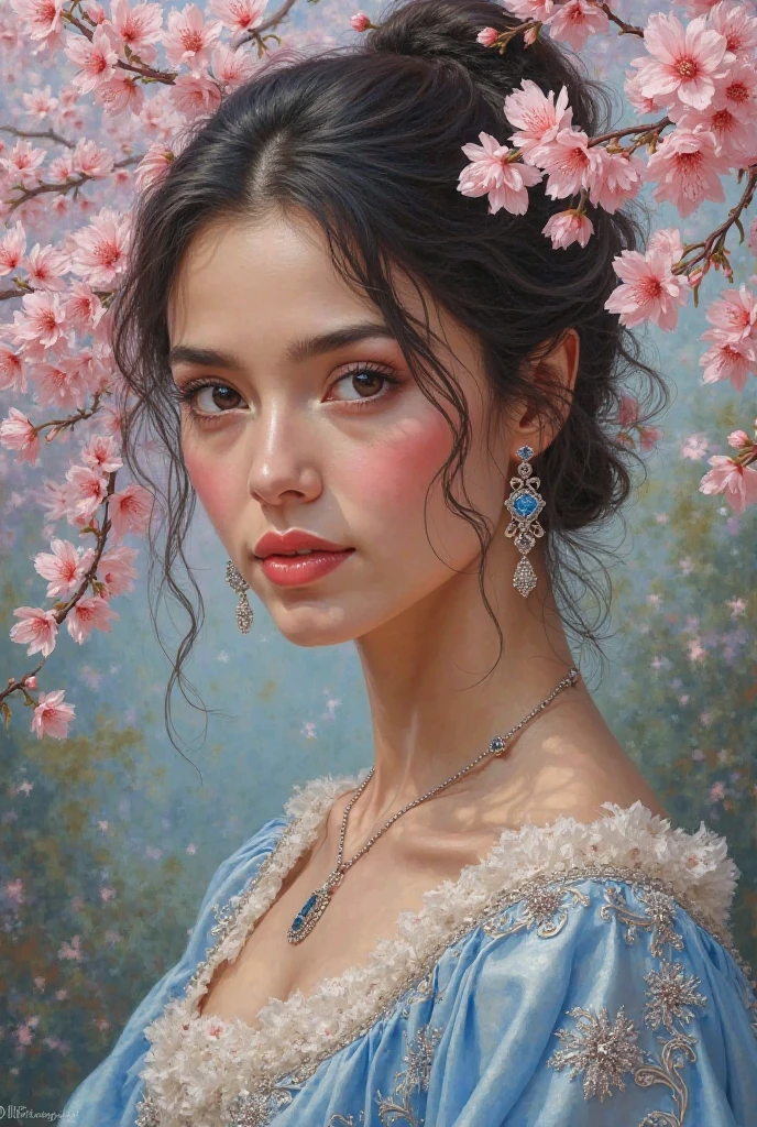 Written in a painting, “Saadiya Soumeya”, add cherry blossoms and sapphires. 