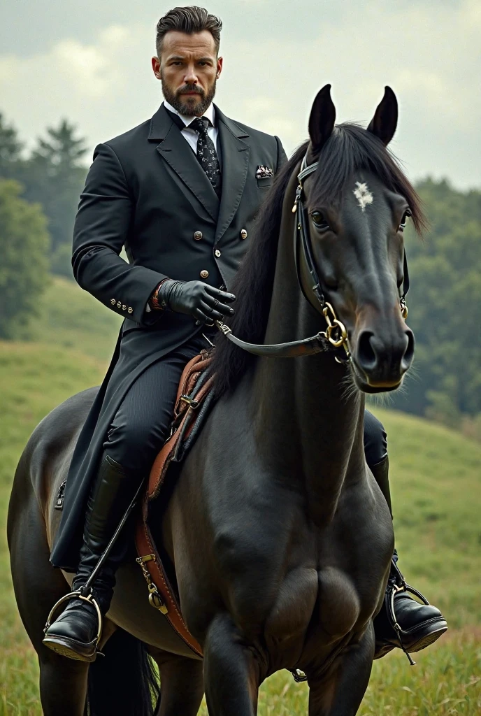 A tall handsome man with a thorough breed horse