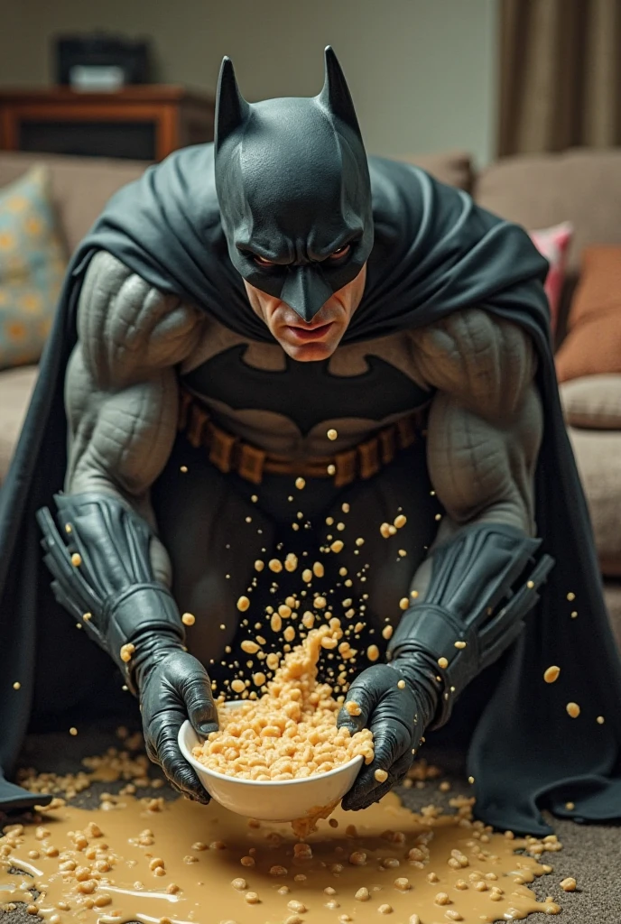crie Wayne/Batman (Christian Bale) The Dark Knight, passed out on the floor with sweets scattered around him and his mouth was covered in sweets