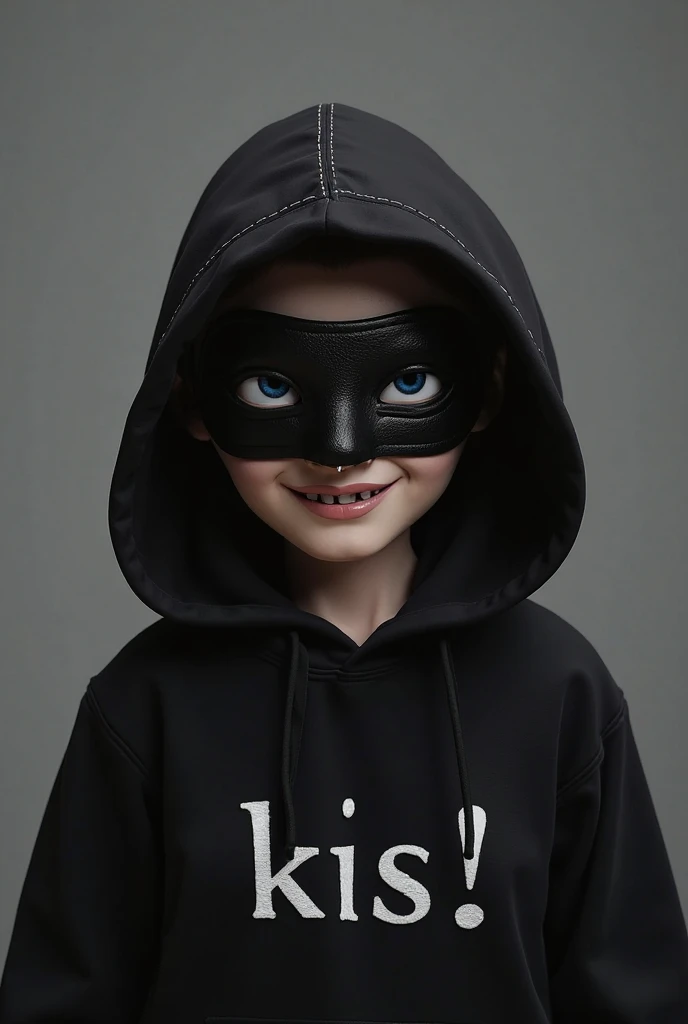 Image of a boy wearing a black jacket with white tshirt inside of the jacket, a black trouser, a black mask and a white shoes . The background should have should have blackish grey colour and a half heart with white boundary and the boy should stand inside the boundary of heart 