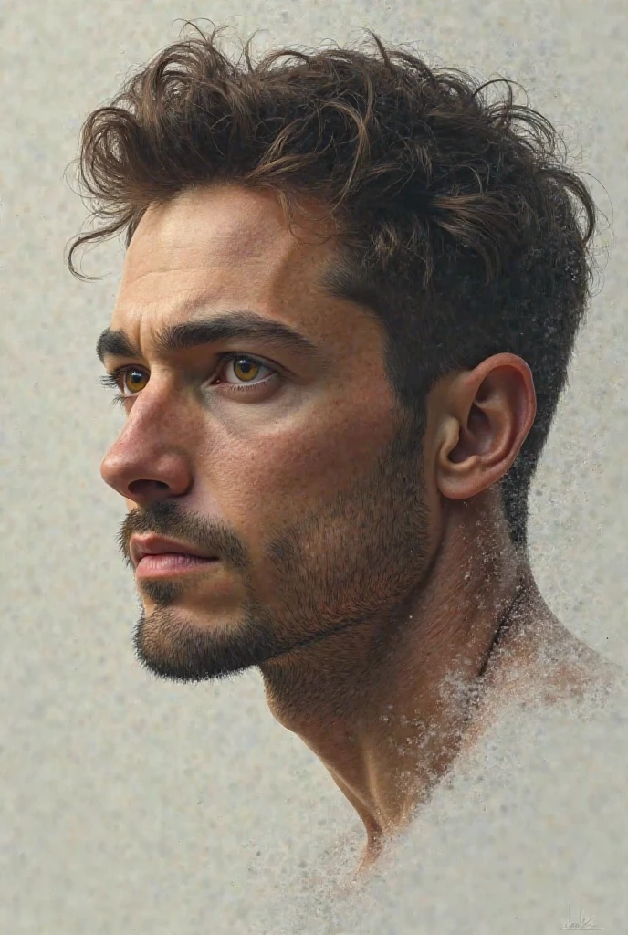 Create a real image of a person's human face, homem ,  side position,  laterolateral profile position 