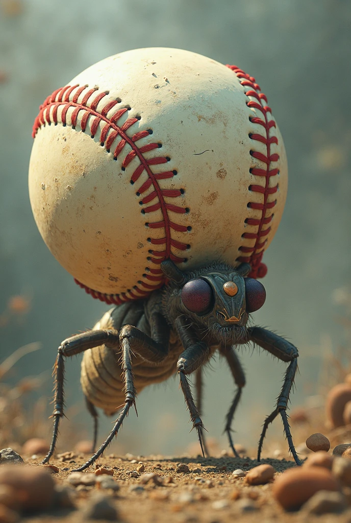 A flea carries a giant baseball
