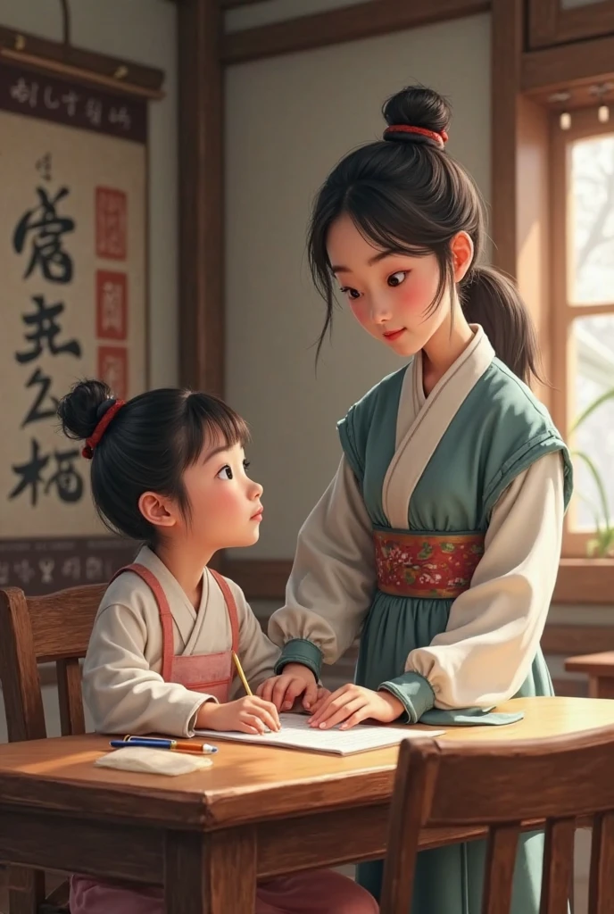 (masterpiece, best quality: 1.2), traditional Chinese ink painting, two children