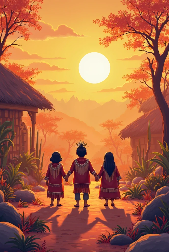 Create an image that has animated designs of Bolivian culture in the background,  typical costumes , typical instruments, animals of the country, please, I will use the image you create as the background so fill in the entire image of those animated designs, I want one with bright colors, That looks like quality hd, and uses mostly orange or red colors