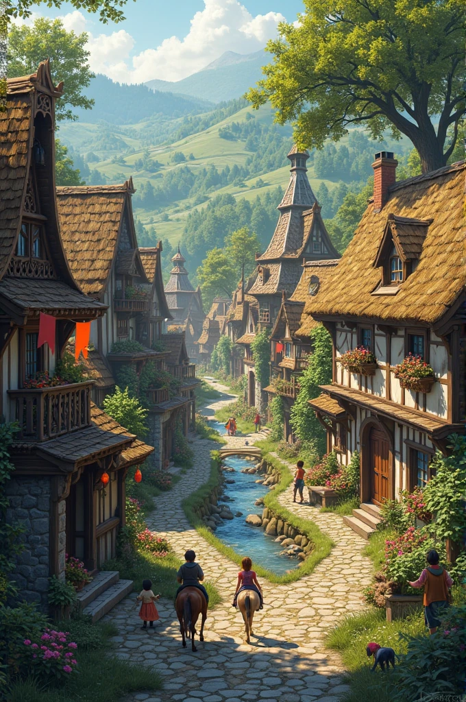 create a medieval fantasy village 