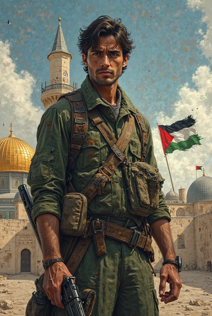 ren in Jerusalem and the banner of Palestine