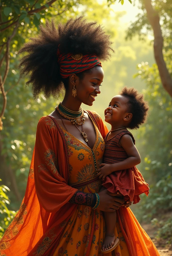 African mother dancing with ren 
