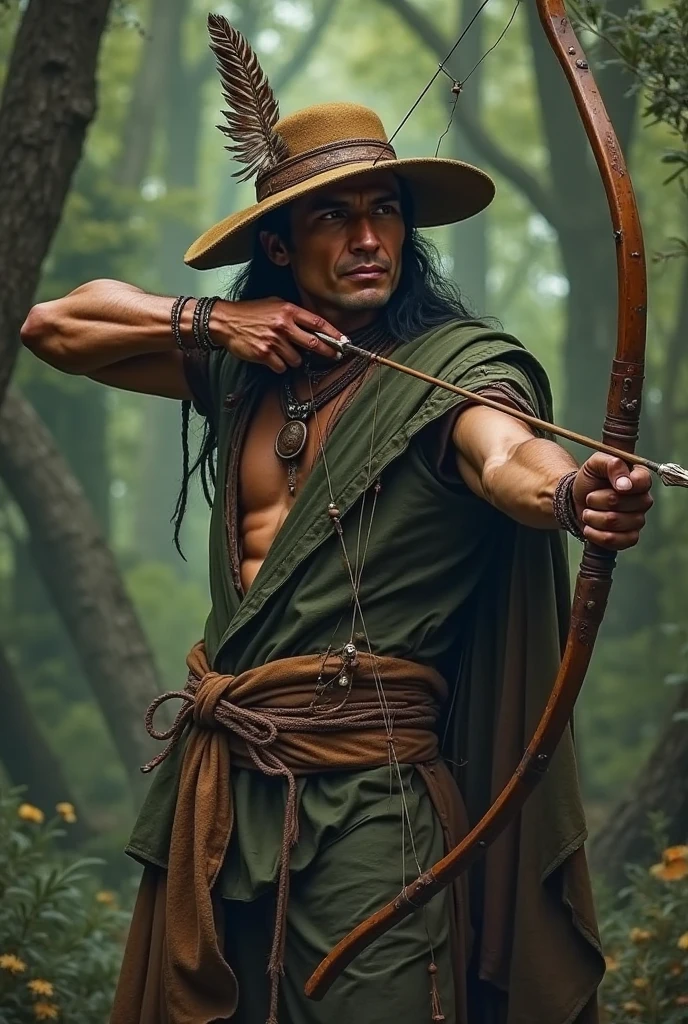 Oxossi , Homem , guerreiro , com roupa verde, Orisha of the forest that has over its domain the bow and arrow , 4k, com luz brilhante, Mshiff, Arte do papel de parede, Papel de parede UHD