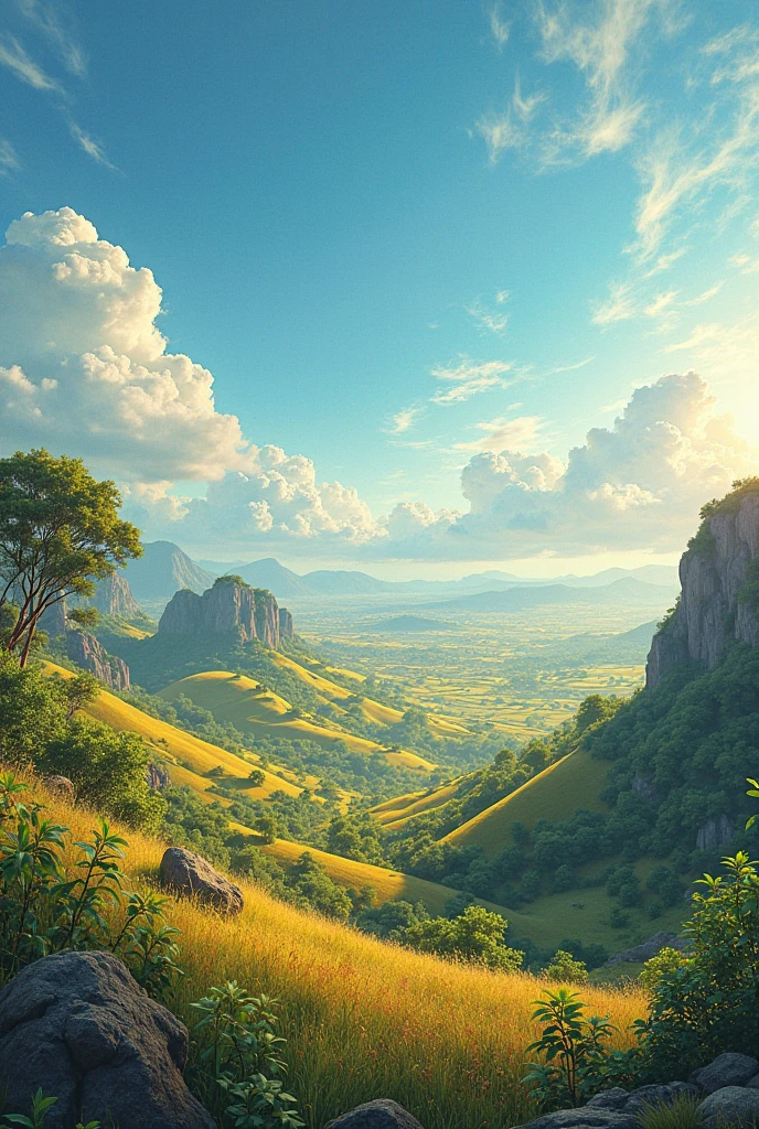 An Indian landscape, with the sky flashing in the sunlight