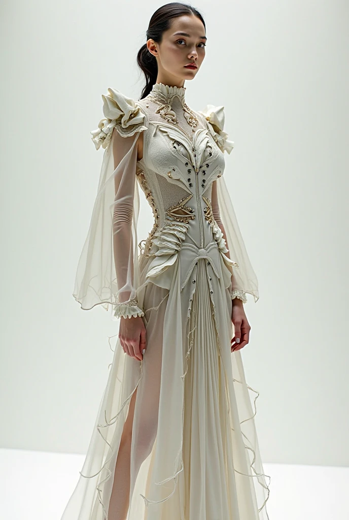 Masters of Animation, A perfect masterpiece, On a snow-white background、Cool Outfits, Sexy and modern clothing、Sexy mature modern woman standing, Flowing silver hair, Full Body Stand Posture, Thin legs, Straight chest, Detailed facial details, Natural and beautiful standing posture, Crisp and realistic body detail,Browsing Caution