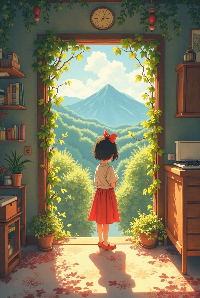 Create an image of the interior of a magical house in which many numbers with cartoon characteristics live, with an illustration with a style inspired by traditional Japanese animation. Use a palette of soft and warm colors, with vibrant tones but delicately balanced. The background must be composed of hand-painted elements. great detail: trees, houses, , soft mountains or any natural landscape that provides depth. Apply diffused, golden and soft lighting that transmits calm, nostalgia and a touch of serene magic. The character must keep the main features of the original photograph, but reinterpreted with soft lines, expressive eyes and a dreamy air, as if it belonged to a world full of contained emotion. Add small everyday details that reinforce the enchanting fantasy feeling in the midst of everyday life, , thus building an enveloping and poetic atmosphere.
