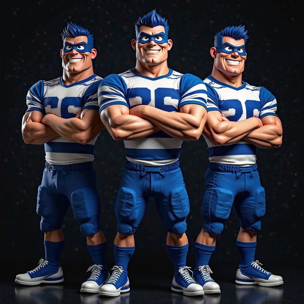 (Masterpiece) (Hyper muscular) (3 boys) Danny Phantom, ghost, hypnosis, jock, conversion, locker room hallway, hyper muscles, jockstrap, bro, meathead, hypnotized, brainwashed, brainwashing, big dumb jock, football. Glowing blue eyes. Hyper crotch bulge. Massive bulging crotch. Big balls. Big biceps. Big triceps. Big traps. Broad shoulders. Big meaty pecs. Big thighs. Thick glutes. Hyper muscles. crew cut. Football team assimilation. Well endowed. Clothes turning into Amity High School football uniform. Danny Fenton looks shocked at his reflection in a mirror and gradually transitions to a dull vapid expression instead as his eyes glow. "Gah! What happened to me? I look like a—! Like a ... BIG ... DUMB ... JOCK...." Open mouth. Blank stare. digital painting. Very detailed.