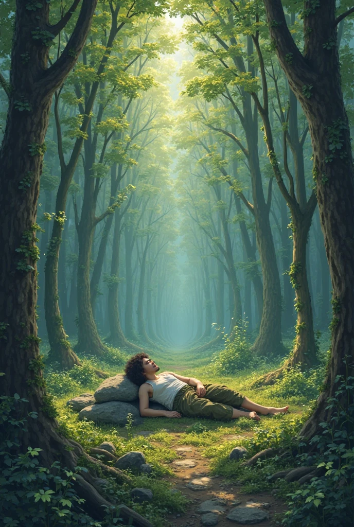A man was lying on a bed under a banyan tree and was giving many 2,000,000 watermelons