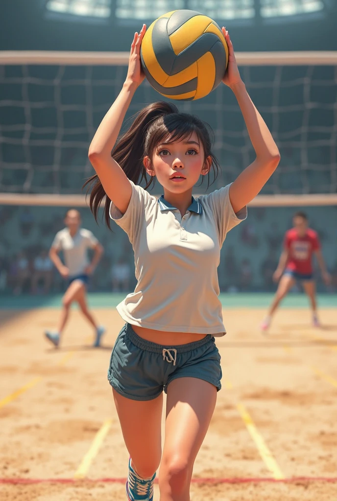 ((Best Quality, 8K, Masterpiece:)), Focus, realistic, A stunning high-resolution, vibrant photograph of 15 old young indonesian girl wear tanktop and mini shorts panties,surrounded by men, multiple men ,sexy aura, erotic mood, playing basketball, basketball,at outdoor basketball field,realistic photo, full body shot,The background is slightly blurred to keep the focus on her, creating a beautiful bokeh effect. soft sunlight filtering through