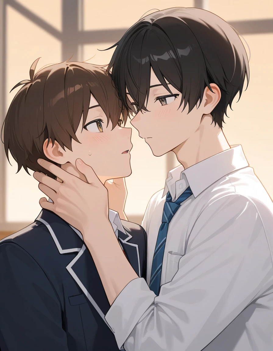 score_9, score_8_above, score_7_above, fountain_cheered up, 1 boy 1 boy man father son, , hug, kiss, hand on head, sitting on mother's lap
