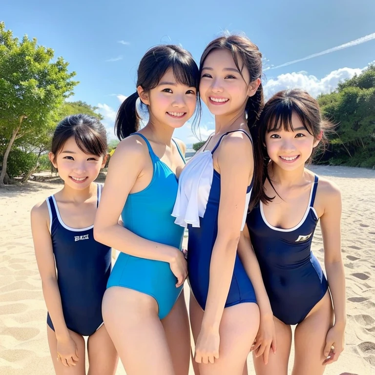 one girl、(highest quality),(highly detailed face)、(very well-groomed face)、((Poolside))、32ｋ、16ｋ、(Upper body)、(clear)、(slender body)、Swimsuit、(model body shape)、Preparing for exercise、(looking at camera)、(black hair、medium straight hair)、(8 heads and bodies)、(small face)、(Idol)、（Looks a little embarrassing）