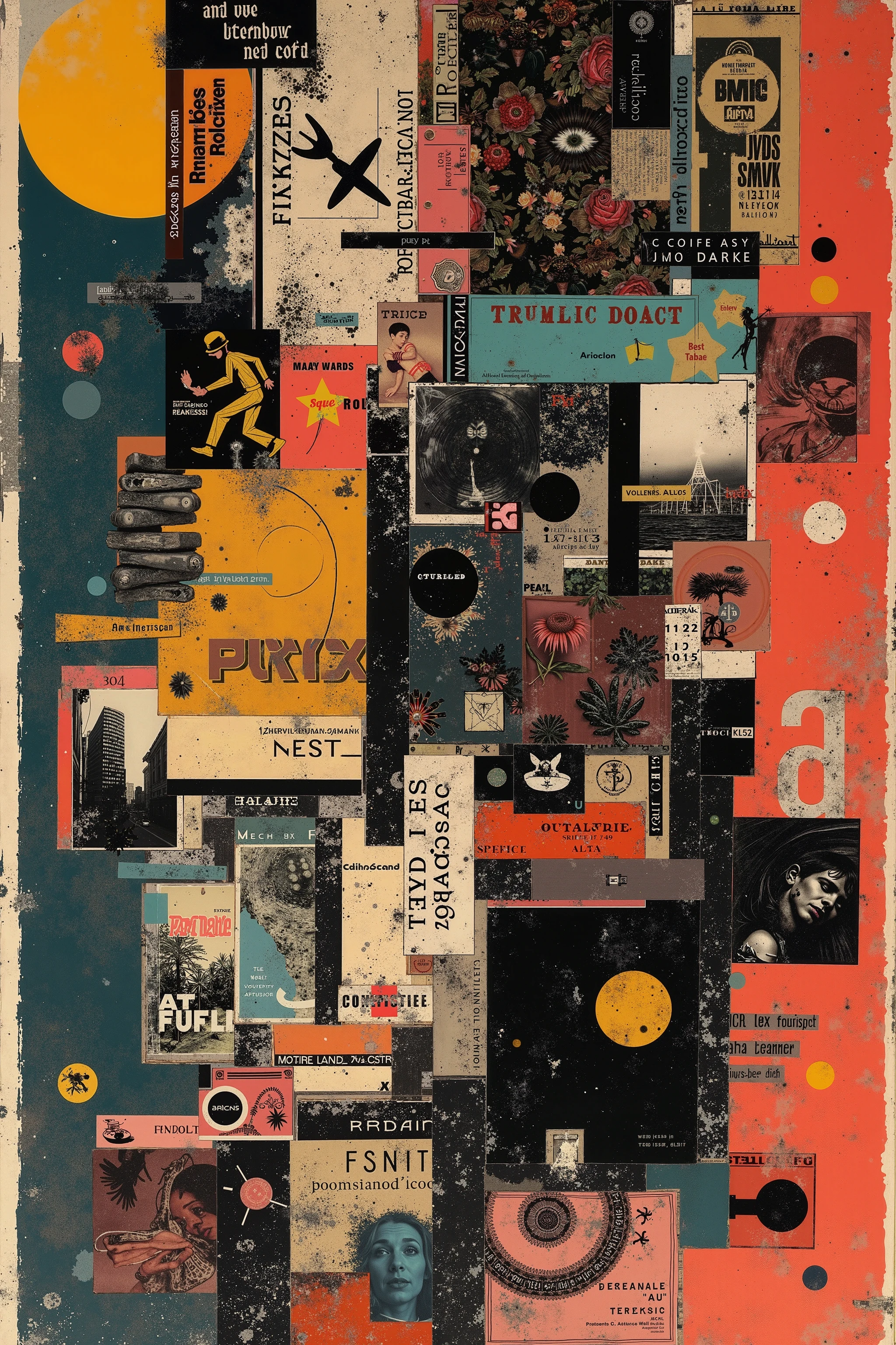 a 1980s Cabaret Voltaire style collage poster, in full view in a cut and paste artistic style