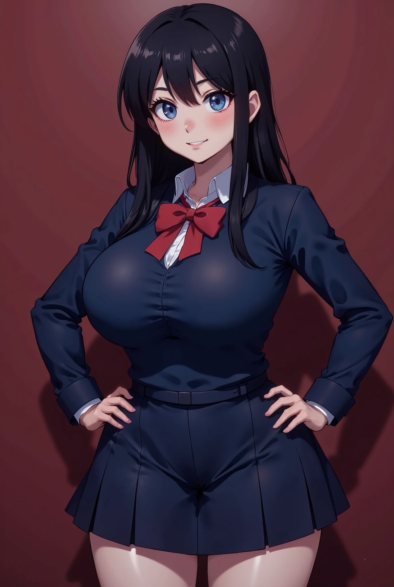 masterpiece, best quality, ultra detailed, art station, (full body in frame), 1girl, romanticism, solo, (detailed face), cute face, (((slim face))), ((sharp jawline)), blush:1.2, (heart shaped pupil:1.4), (((seductive smile:1.1))), gasp, steam, (big eyes), panic, flustered, wind swept hair, cute choker, black choker, bowtie, (((tight school uniform))), (((mini school uniform))), (cropped school unform), (((unbuttoned:1.3))), ((bikini:1.6)), medium large boobs, perky boobs, puffy nipples, perky nipples, cleavage visible, showing off cleavage, showing off midriff, (showing off belly), bloated belly, puffy belly, ballooned belly, round belly, evenly curved belly, slightly chubby belly, (muffin top belly:1.1), abs, slightly muscular abs, accurate belly button, accurate lower belly, (slim waist), (wide hips), (panty strings:1.1), (((thong strings:1.1))), (mini skirt), thick thighs, (muscular thighs:1.2), (muffin thighs:1.2), thigh highs, looking at viewer, (dutch angle:1.2), facing the viewer, out of focus background, blur background, (background in a school hallway:1.3), perverts, (dappling sunlight:1.3), (vibrant colours:1.2), bright colours, (((NSFW:1.2)))