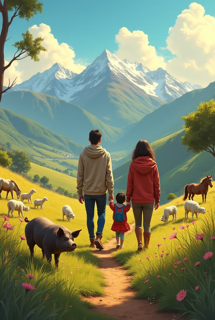 La Papa, Mom and daughter arrived in Puno and saw sheep, horses, Cordero, pig.