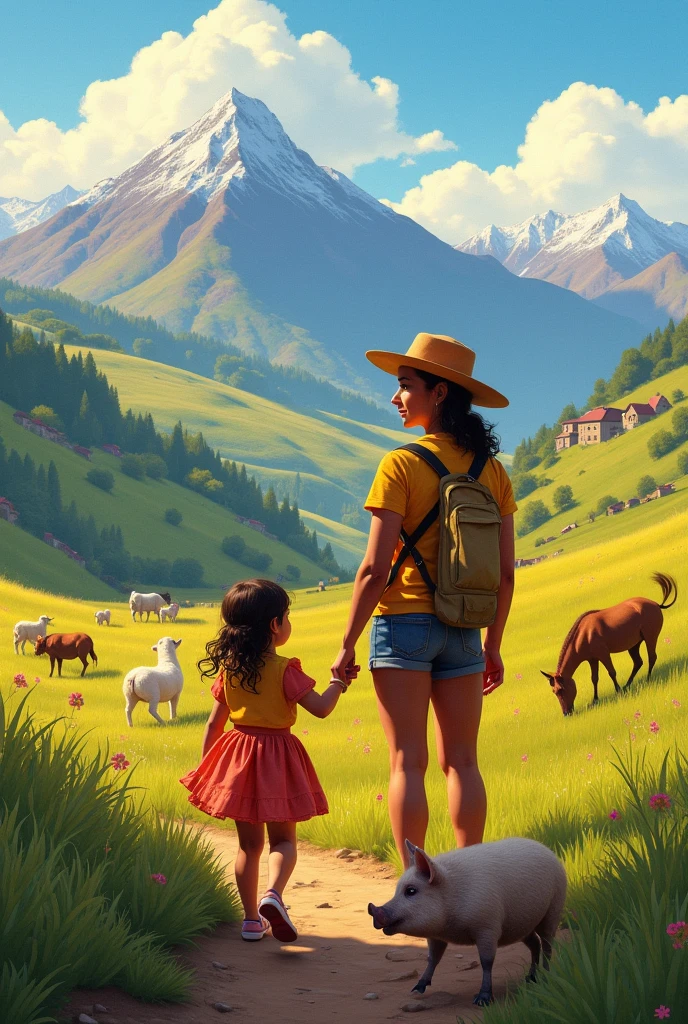 La Papa, Mom and daughter arrived in Puno and saw sheep, horses, Cordero, pig.