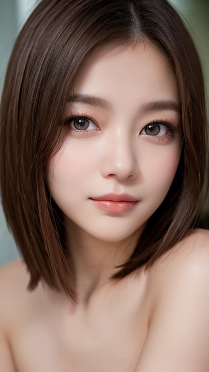 Tabletop,((Face close-up:1.4))、((Beautifully made up face:1.4))、((Putting on makeup:1.3))、((Naked Beauty:1.4))、((No underwear:1.4))、((small, Flat Chest:1.4))、((Berry Short Cut))、Highest quality, shape, Very detailed, In detail, High resolution, 8k wallpaper, Perfect dynamic composition, Beautiful attention to detail , Gray background, Sexy Face,Ecstatic expression,The face at the peak of sexual arousal