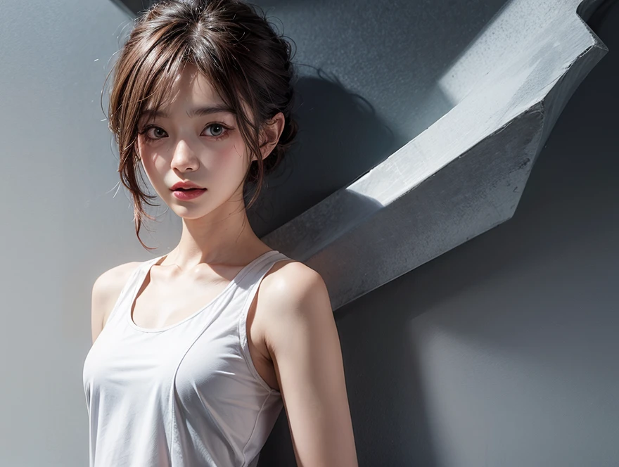 ((Excellent photo of a beautiful Japanese Lady)),
((highly detailed, best quality)),(photorealistic:1.2),8k,(absurdres,ultra highres),(character focus),perfect anatomy,(professional lighting),(moonlight),crescent moon,
(1girl),(young),arms up,looking at viewer,
((beautiful detailed eyes)),(narrow face:1.2),thick eyebrows,straight eyebrows,(falling eyebrows), (droopy eyes:1.2),(close-set eyes),large iris,(brown eyes:1.3),blush,(super detailed skin),(pale skin),(parted lips),(full lips:1.2),(glossy lips),(lipstick),braid,(black medium hair),((pulled back hair)),((wide forehead)),(tall body:1.2),(muscular legs), (muscular arms),(slender),((curvy hips)),((round hips)),
(flat chest:1.4), (erect nipples visible through clothes),(muscular:1.35),(seethrough:1.6),
(white sleeveless dress:1.2),lake,reflection