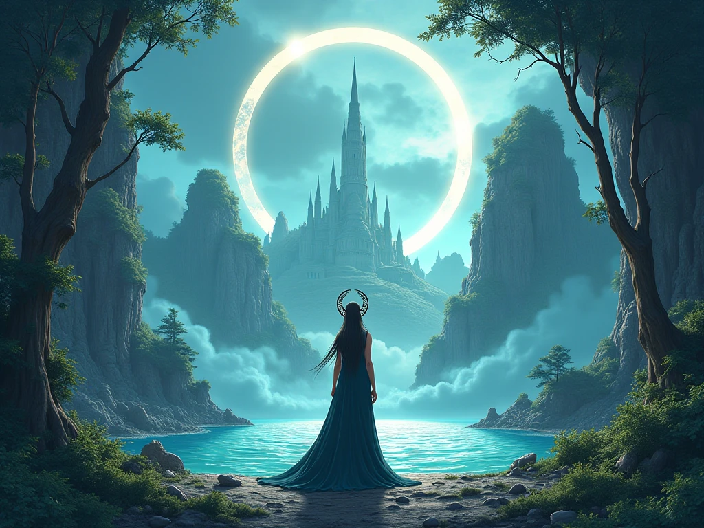Gothic anime island in the shape of a half moon..Priestess and storyboard 