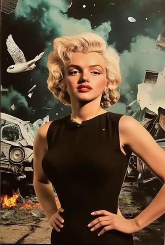 collage art, j.f. kennedy, cia agents, bullets, car crash scene, patches, america in the 1960s, detailed portrait of j.f. kennedy, secret service agents in tactical gear, gunshot wounds, wrecked vintage car, collage of american patriotic symbols, moody lighting, cinematic, dark atmosphere, hyperrealistic, sharp focus, 8k, masterpiece, professional digital art, dramatic chiaroscuro, muted color palette, gritty, high contrast, dramatic, intense