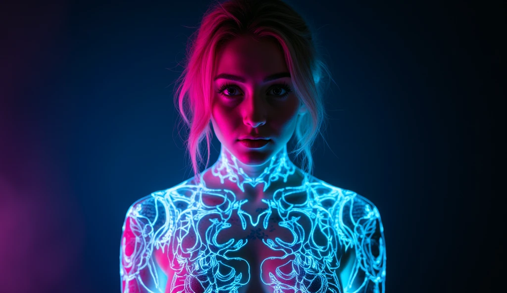 a translucent luminous body, ((body silhouette)), side view, glow,bailing_model,1girl, pale skin, neon noir, long exposure, motion blur,  ((dark, silhouette lighting)), (Glowing ambiance, enchanting radiance, luminous lighting, ethereal atmosphere, mesmerizing glow, evocative hues, captivating coloration, dramatic lighting, enchanting aura), high detail, high quality, masterpiece, nude