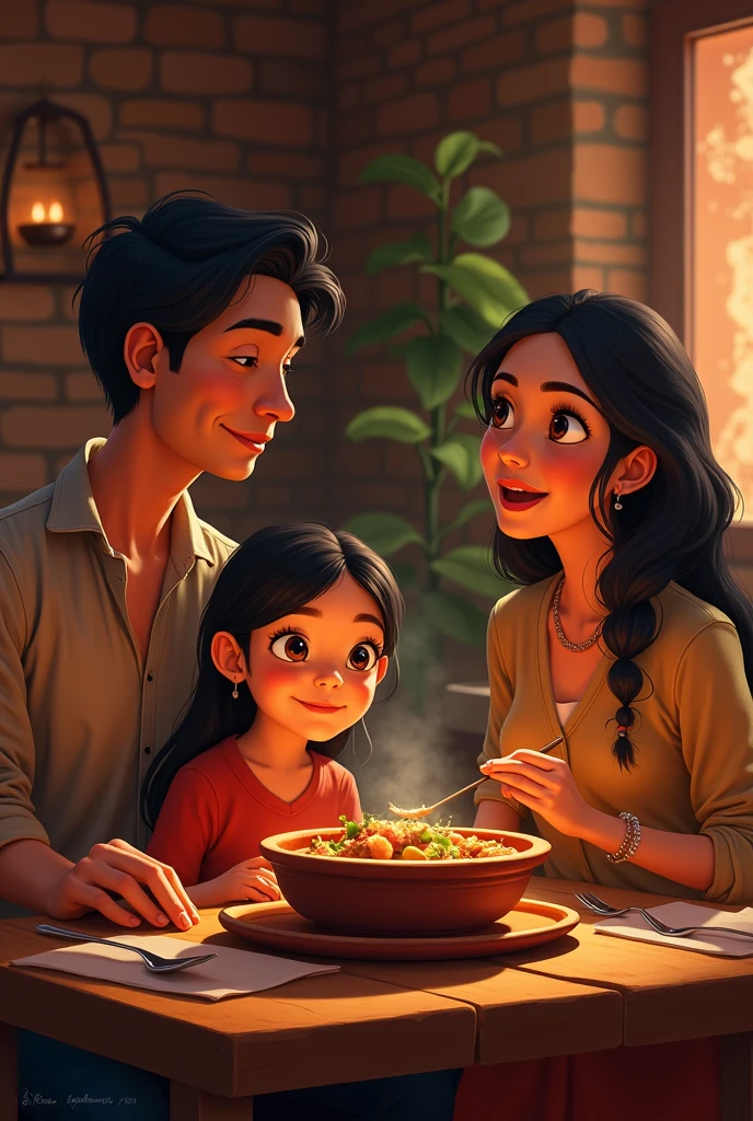 dad, Mom and daughter ate guinea pig soup at a restaurant in Puno