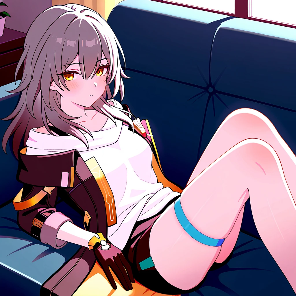 white hair，whole body，cat girl，Few clothes，Yuzu，black，blush，stretch out，pleading expression，Love in your eyes，Pink pupils，
