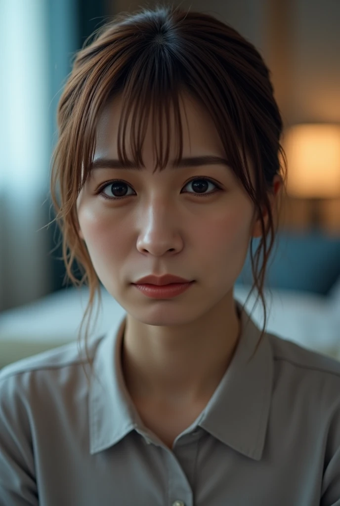 masterpiece, of the highest quality,   (white skin、 spotlight lighting from directly above 、white skin:1.6).Unity 8K Wallpaper, , very well detailed, ((shame,  excited , ライトブラウンの女性1 person, 1 person,    white skinの女性   ), (( sexual climax.full body:1.4)),full body, sweaty body, , big bust ((is sweating、oily skin、dark bedroom、))((({{Kissing face with eyes gently closed:1.4)))