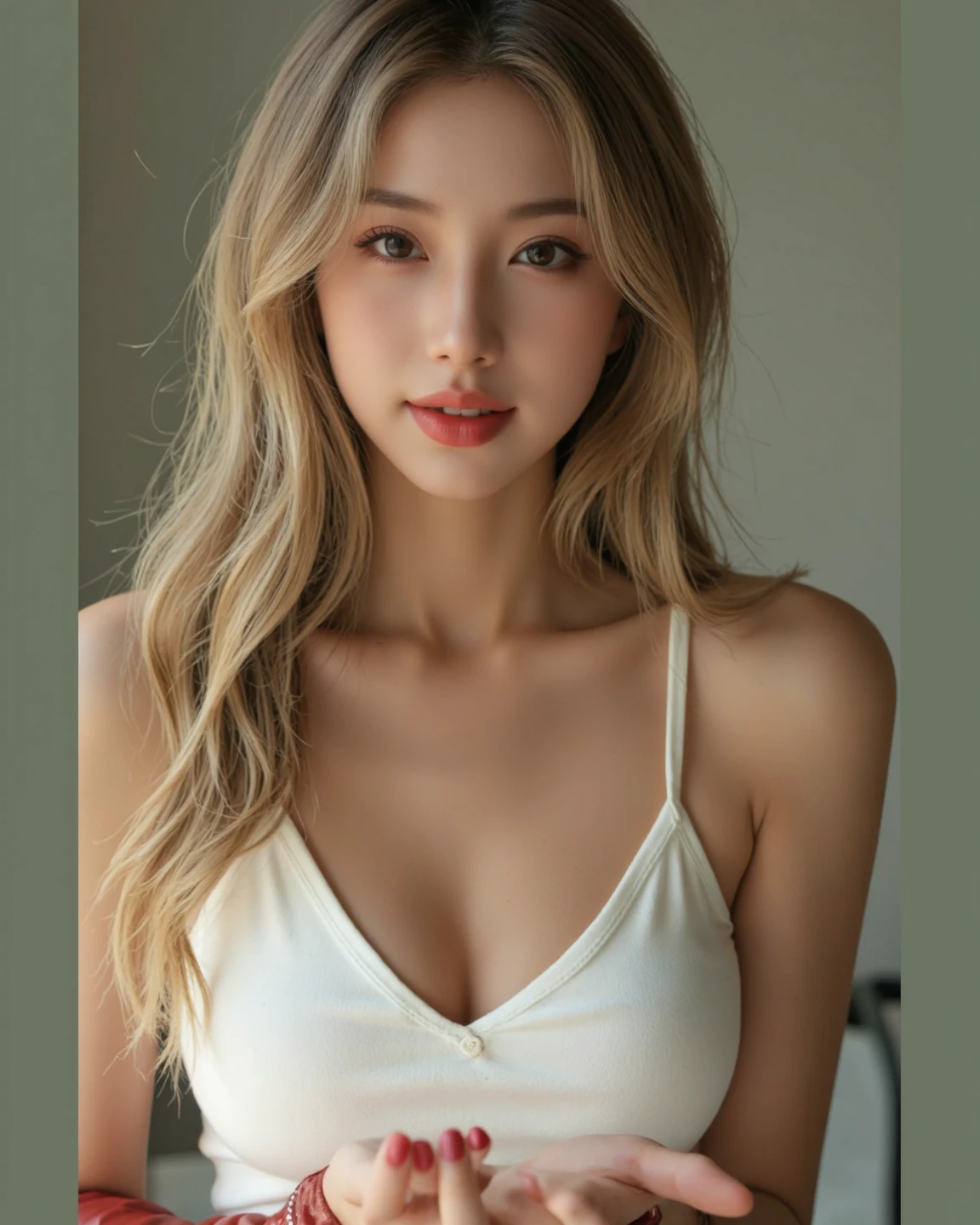 Women in Europe and America、fashion model, sexy 23 yo, onlyfans sexy model, instagram model、Wearing a deep V-neck transparant shirt、Glamour、Paparazzi take pictures of her、blonde hair、brown-eyed、8K、hightquality、masutepiece、top-quality、waist up pose , pose 1.4 to camera , various shot angle