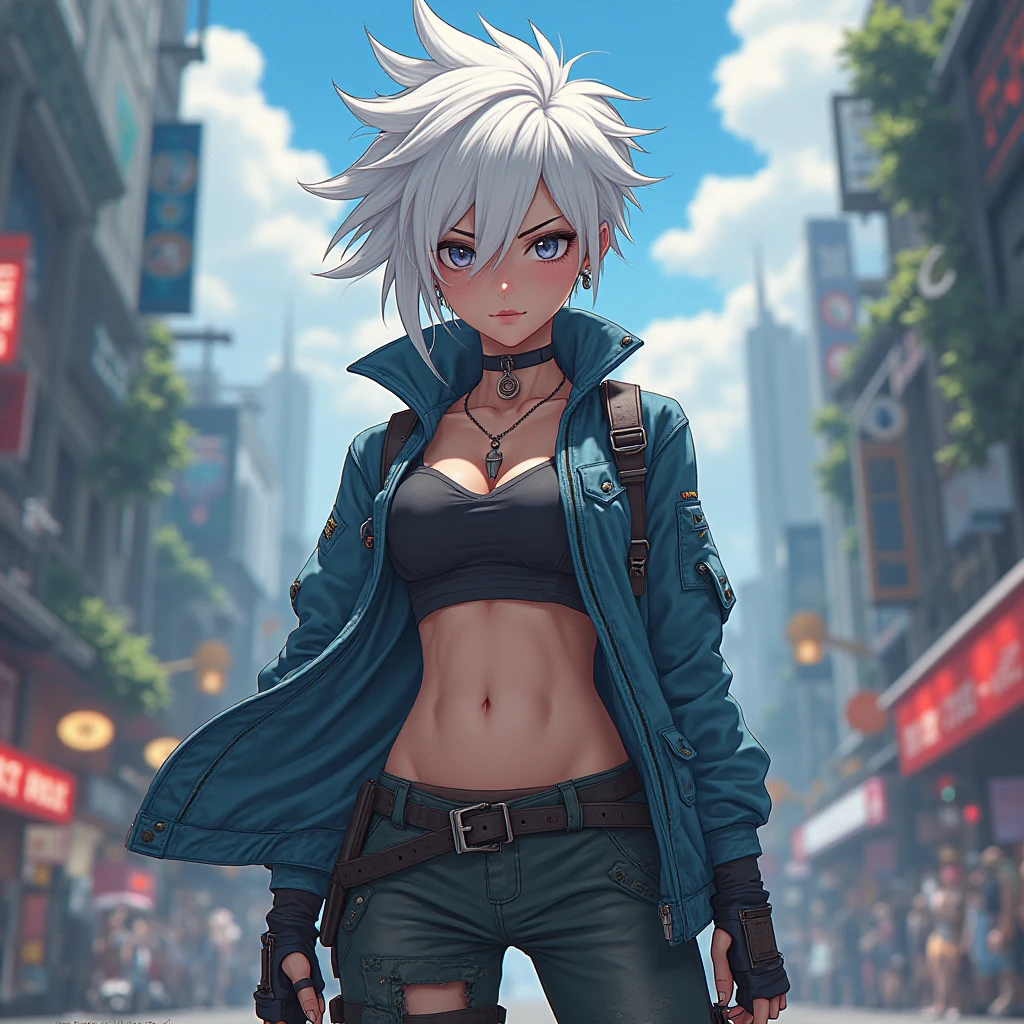 White haired tomboy anime woman 