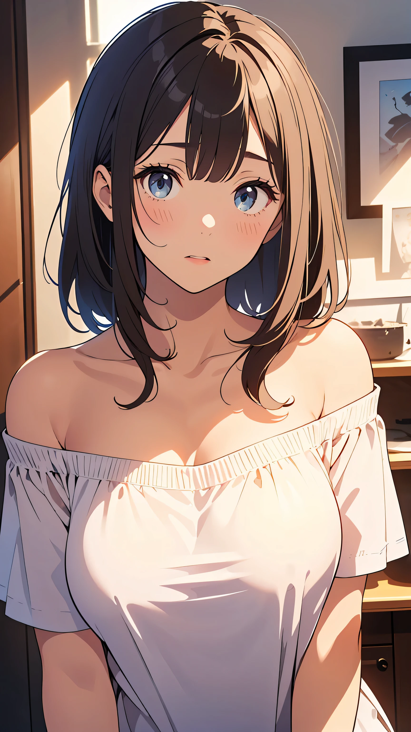 (beautiful girl: 1.3)、One girl、masterpiece、Highest quality、Ultra-high resolution、Perfect Face、Highly detailed face、Detailed eyes、Attractive eyes、Eye for detail、Detailed skin、Perfectly shaped、Symmetrical face、 Rich contrast、80s Anime、Vintage Anime、super high quality、8k、Highly detailed textures、Unbelievably absurd、Highly detailed CG unit wallpaper、RAW Photos、Depth of written boundary、16K、uhd、Perfect Anatomy、Cinematic Realism、Atmospheric lighting、Intricate details、Shadows in the movies、Cinema Lighting、In the room at home、Cute room、The room has a desk and a laptop、indirect lighting、It's late at night outside the window、Night Town(Beautiful scenery:1.2)、Lots of shooting stars、Full body view、Big, loose T-shirt、Modern clothing、Realistic clothing、Pale emerald green hair、Medium Short Hair、A melancholic look、Dark、Dark shading、Dynamic Angle、Rainbow Headphones,Listening to music、