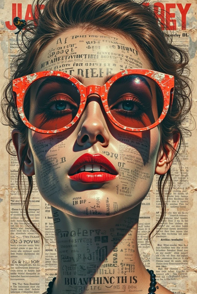 (top quality, Ultra Details, 8k resolution, collage art style,   retro aesthetic , Vintage Magazine Cutouts, Surreal and Extraordinary Composition, analog texture, Edge of paper, torn element, 1960s and 1970s Color Palettes, Eclectic Visuals Mix, overlapping faces, abstract body parts, old advertising Text Fragments, Grainy News Print Overlays,  pop art influences , tape and glue effect, cultural iconography, random object, hand-drawn doodles and arrows, old drawing, unrealistic contrast, visual chaos with artistic intent, punk gin atmosphere, paper clipping shadows, photomontage energy, rebellious tone,