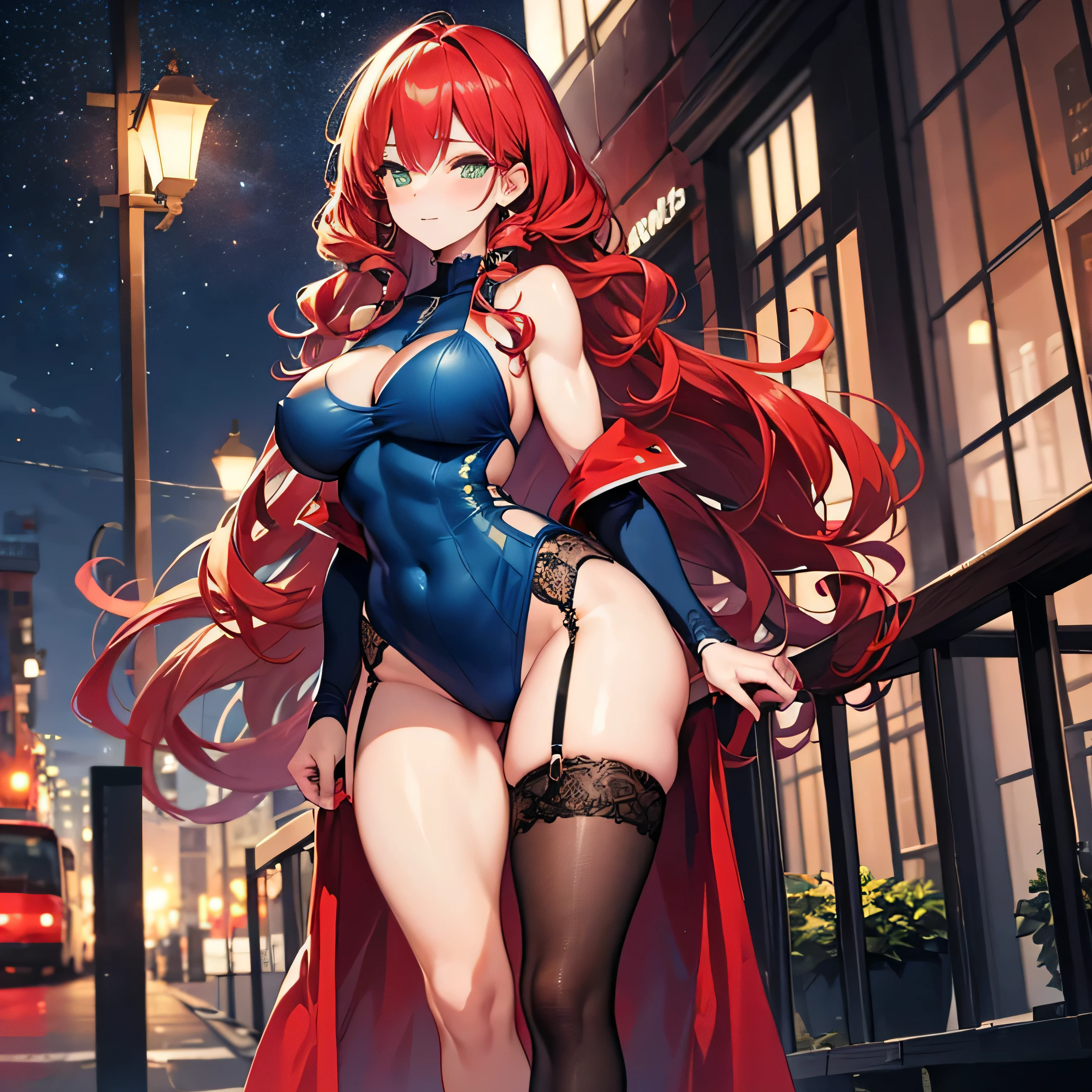 sexy giantess woman, long hot legs, red hair, blue eyes, hot dress, medieval city, destroying city, masterpiece, photorealistic, 8k, ultra-detailed, cinematic lighting, dramatic lighting, highly detailed, intricate details, vibrant colors, sharp focus