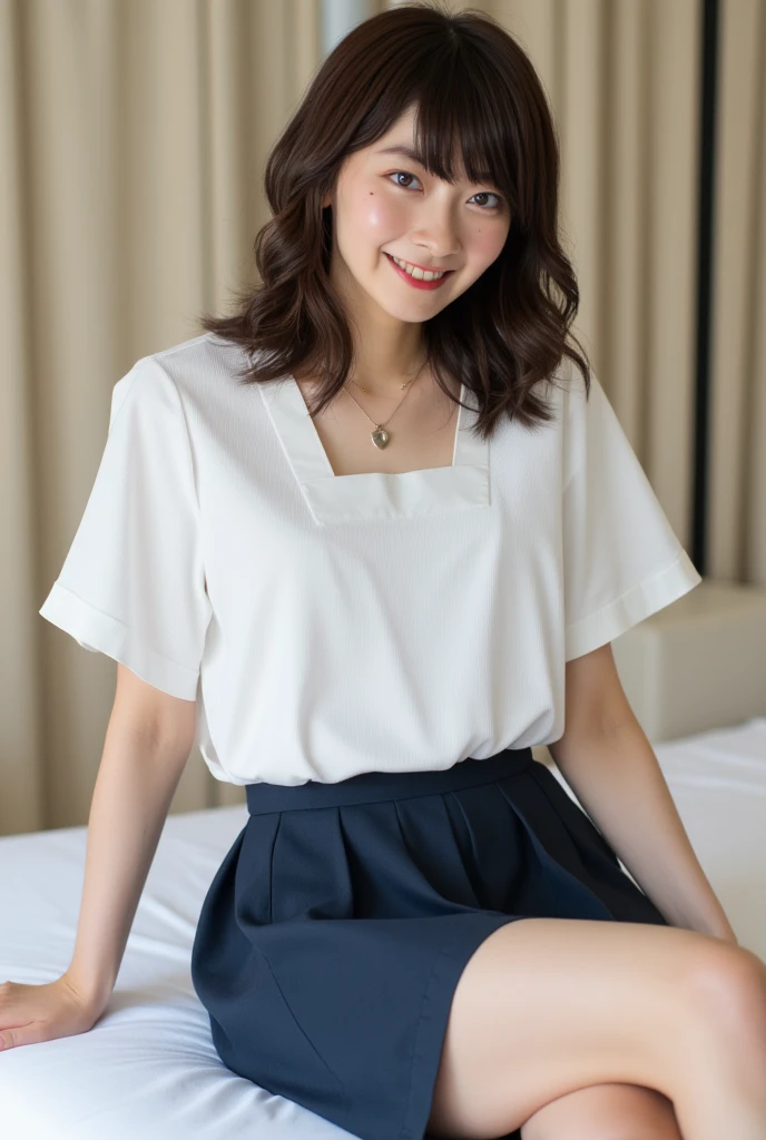 Photo-realistic quality、A woman in a white blouse is holding a golf club, Japanese girls uniform, Cute school girl, Realistic young gravure idol, Young and cute gravure idol, High school girl posing, Surreal , Young and skinny gravure idol,Girl wearing short-sleeved blouse, Japanese Model、Sheer white blouse