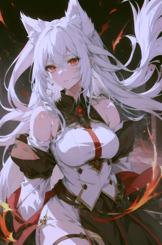 (She has cat ears:1.3),(Bright red eyes:1.3),(Face Focus:1.3), (Murderous ghosts:1.3),(deadpan:1.3),(long dark gray hair:1.3), hair messy, (Empty eyes:1.3), (perfectly detailed eyes:1.3),(Kanoha Dance:1.3),(She cuts detailed squash:1.3),Dynamic Angle,Her skin is pale,(Red and black priestess costume:1.3),(Transverse breasts:1.7),(Dual-wielding combat pose:1.3),(The red glowing samurai sword:1.3),(Sword shining in blue lightning:1.3),She has a samurai sword,dual-wielding,Unleash the Blade of Light,(Colossal tits:1.3),(Chest zoom:1.3),watermelons,Highest Quality, Raise the railgun, ((sanpaku))(Pubic hair shows through)), (Blue glowing thunder sword:1.3),(Fiery Red Sword:1.3),Countless blades glowing blue,Lens Flare, Big rainbow,The moon shines,Star chips, bloom, ((light glow)), chromatic abberation], Digital Painting, Insane details, Intricate details, Beautifully color graded, Unreal Engine, Cinematic , colour grading, Editorial Photography , Photography, Kiss Shot, Canon 5D Camera Photography,Shot on 70mm lens, Depth of subject, ultra sharpness, nffsw, octane, Unreal, Dramatic light, Global Illumination,Motion Picture Film,rainbow,lensflare,(Rainbow Moon Wave Art:1.3),(Sengoku:1.3),(Agfacolor:1.3),(close portrait:1.3),(Feminine:1.4),(Beautiful:1.4),(Attractive:1.3),Move an angle,Themed Background,