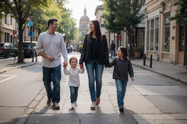 ((best quality)), ((master part)), (circunstanciado), homens, happy women and children around the city in the morning on a perfect day where everything will work out.